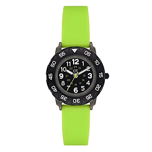 Cool Time Kids Armbanduhr CT-0025-PQ - Armbanduhr für Jungen mit neongrünem Silikonarmband und kratzunempfindlichem Glas, wasserdicht bis 3 ATM; ideal für aktive Kinder und schick verpackt im Eulen-Mäppchen.