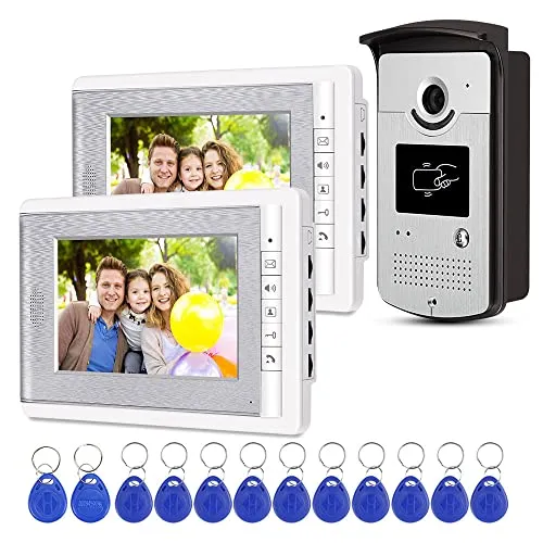 uoweky Home Intercom Video-Türsprechanlage RFID-Kamera Zutrittskontrollsystem 1 Kamera 1 Monitor 7 '' TFT-Farbbildschirme unterstützen EM Unlocking + 10pcs ID Blue Keyfob (1 Camera 2 Monitor)