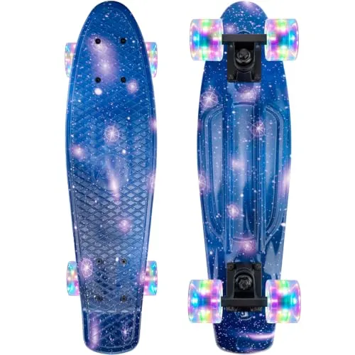 KMX Klassisches Mini Cruiser Skateboard, Blau Galaxie 22 Zoll