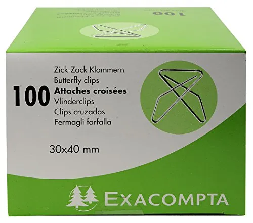 Exacompta 14765E 100er Pack ZickZack Büroklammern 30x40mm Eckklammern aus Aluminium in praktischer Aufbewahrungsbox