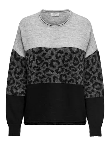 ONLY Pullover in Schwarz - L - Stylischer Colour-Blocking Pullover mit Puffärmeln, lockerer Passform und modischem Rundhalsausschnitt – perfekt für trendbewusste Frauen.