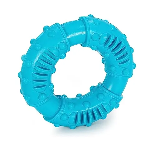 INTIRILIFE Hunde Kauspielzeug 12.5 x 4 cm Kauring aus blauem Gummi zur spielerischen Zahnpflege und Erfüllung interaktiver Bedürfnisse Hundespielzeug für großer und Kleiner Hunde