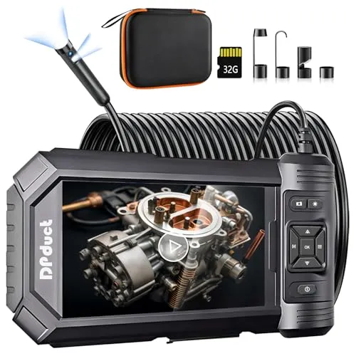 DPduct Endoskopkamera mit Licht, 10M Dual Lens Endoskop 5,0 Zoll IPS Bildschirm Inspektionskamera, 7.9mm Rohrkamera mit 8+1 Einstellbaren LED Licht, IP67 wasserdichte Industrie Endoskop Kamera-Schwarz