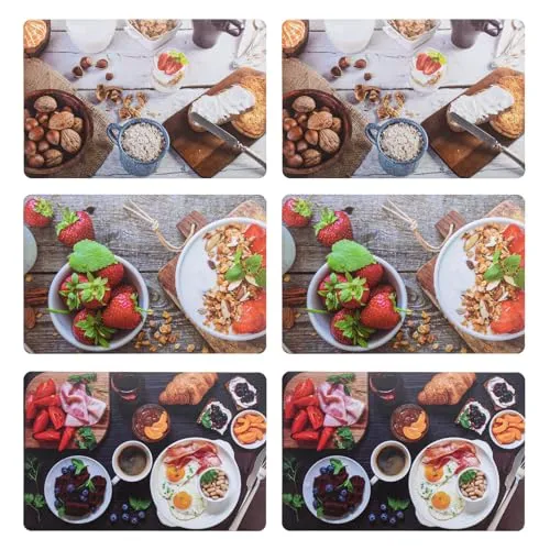 Murago - Platzdeckchen 6er Set Frühstück ca. 43,5x28,3cm - aus Kunststoff abwaschbar für den Tisch Teller Untersetzer Deko Küche Brunch Platzset rechteckig Esstisch