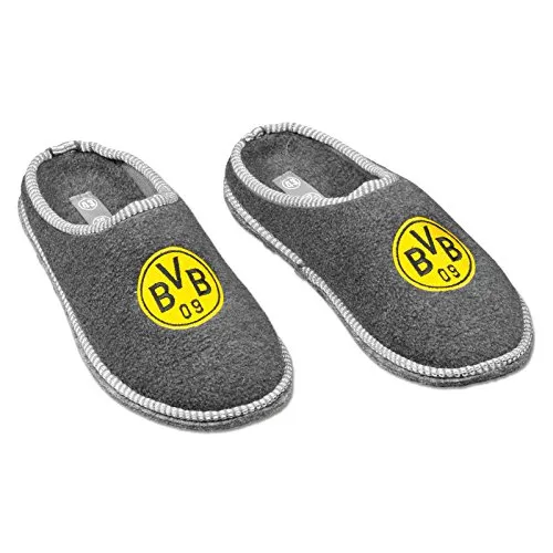 BVB Borussia Dortmund Filzpantoffel, grau, BVB Emblem auf Hausschuh