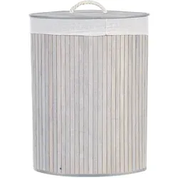 Aufbewahrungskorb MATARA Bambusholz Hellgrau - Wäschesammler aus handgefertigtem, robustem Bambusholz mit herausnehmbarem Wäschesack – ideal für eine stilvolle und geruchsfreie Aufbewahrung in jedem Raum.