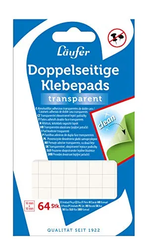 Läufer 99150 Doppelseitige Klebepads, transparent, 64 durchsichtige Klebepunkte, Haftpunkte für Poster, Fotos, Präsentationen