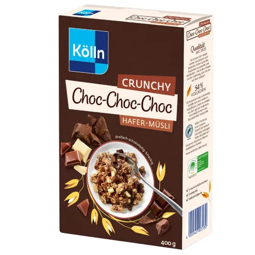 GOURVITA DE Kölln Müsli Crunchy Choc-Choc-Choc, 400g - Müslis mit 15% knackigen Schokoladen-Chunks, dreifach schokoladig und knusprig – der perfekte Start in den Tag für Schokoladenliebhaber!