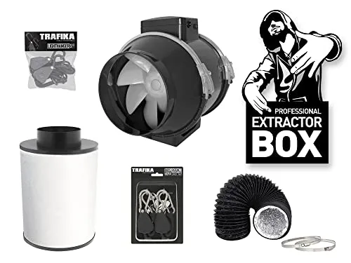 TRAFIKA EXTRACTOR KIT 150mm/690m3h Abluftset für Growbox – Rohrventilator 150mm, Aktivkohlefilter, Flexibler Schlauch & Schlauchschellen – Komplettset für effiziente Belüftung und Geruchskontrolle