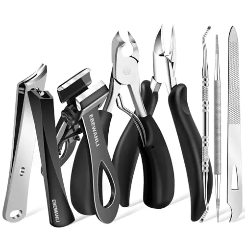 EBEWANLI Zehennagelknipser für Senioren, dicke Zehennägel, gebogene Klinge, abgewinkelte Nagelknipser und gerader Nagelknipser, robuster eingewachsener Zehennagelknipser, großer Zehennagelschneider