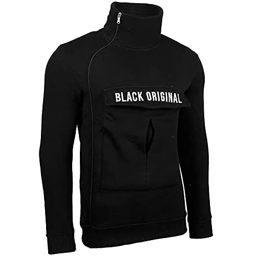Produktbild Baxboy Herren Pullover Hoodie Sweatjacke Stehkragen Sweatshirt Jacke Langarm Kapuzenpullover mit Seitlicher Reißverschluss Hoody Sweater 3790, Farbe:Schwarz, Größe:2XL