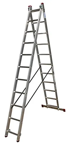 KRAUSE lale223 doppelte Leiter mit 2 x 11 Trittstufe, 4.05 m/4.3 m/6.2 m Höhe Leiter, 2.95 m Höhe Stehleiter, 3.1 M/5.3 m Länge
