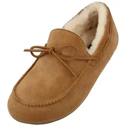 Haflinger Lammfellclog Mokassin Yumah Hausschuh aus Leder unisex Hausschuh braun 43