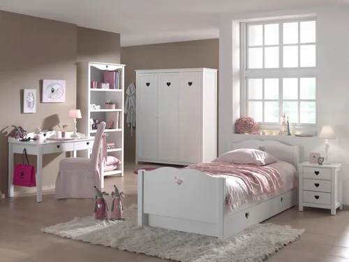Vipack AMORI Kinderzimmer Set - Bett, Schrank, Regal, Schreibtisch, Nachtkonsole - Vielseitiges Schlafzimmer-Set für Kinder mit modernem Design und funktionalen Möbelstücken für optimalen Stauraum und Spielraum.
