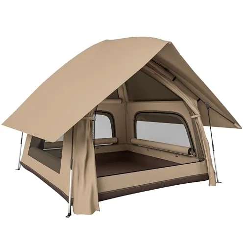 Outsunny Instant-Pop-Up-Zelt mit Regenschutz, Outdoor Familienzelt für 2-3 Personen wasserdicht Kuppelzelt mit Bodenplane 4 Fenster Tragetasche Khaki