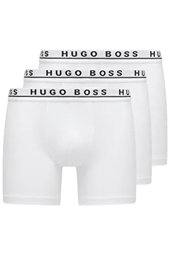 BOSS Herren Brief 3p Co/EL Boxershorts - Bianco (White 100), S EU - Herren-Boxershorts mit mittlerer Bundhöhe und sichtbarem Elastikbund für optimalen Tragekomfort, ideal für den täglichen Gebrauch.