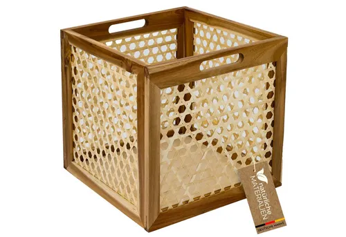 HMF Regalkorb Aufbewahrungskorb geflochten aus Rattan, mit Wiener Geflecht, passend für Kallax Regale 32 x 34 x 32 cm, Muster 2, Natur