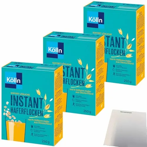 Kölln Instant Hafer-Flocken 100% Vollkorn 3er Pack (3x250g Packung) + usy Block
