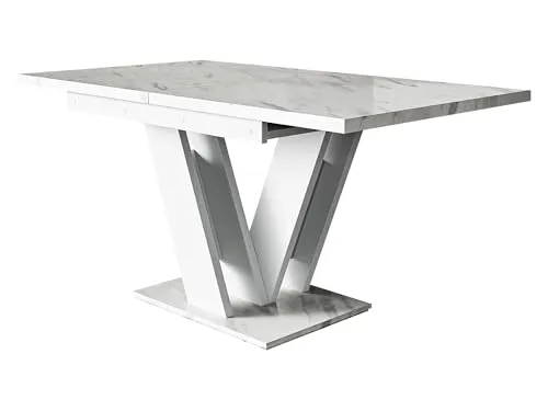 MIRJAN24 Esstisch Massiv - Stilvoll Ausziehbar in Marmor Bianco/Weiß - Hochwertiger Esstisch aus massivem Holz, ausziehbar von 120 cm auf 160 cm, ideal für gesellige Runden im Esszimmer.