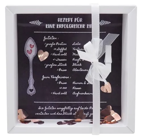 ZauberDeko Geldgeschenk Verpackung zur Hochzeit - Originelle Geldgeschenk Verpackung aus stabiler Kartonage mit transparentem Schiebedeckel. Enthält ein Rezept für eine glückliche Ehe und roségoldenes Konfetti. Ideal für persönliche Geldgeschenke zur Hochzeit!