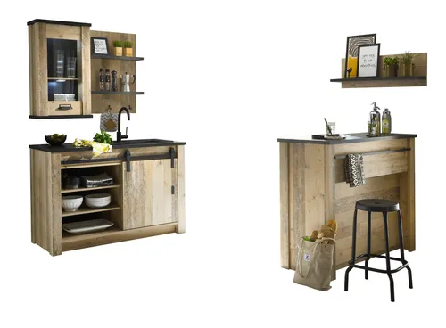 Furn.Design Küchenbuffet Stove 5-teilig - Buffetschränke in modernem Used Wood Design mit Soft-Close-Funktion und vielseitigen Kombinationsmöglichkeiten für eine stilvolle Küche.