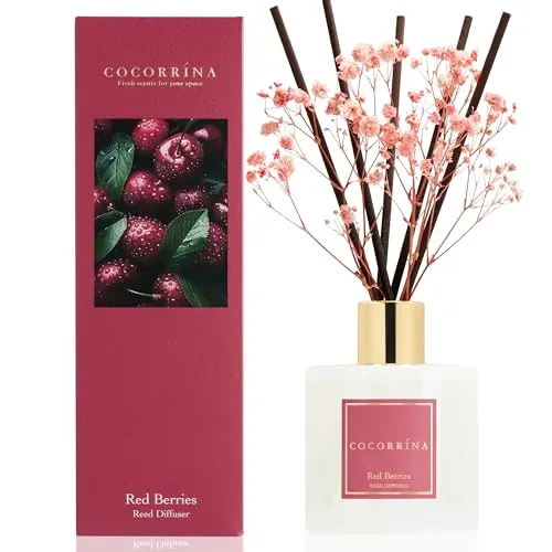 COCORRÍNA Raumduft Reed Diffuser mit 8 Duftstäbchen 200ml, Red Berries, Natürlich, Langanhaltend, Home Duft ätherisches Öl Reed Diffusor für Badezimmer Regal Dekoration