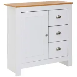 Wohnling Kommode WL6.384 - Eiche/Weiß mit 1 Tür und 3 Schubladen - Flügeltürenschrank aus strapazierfähiger Spanplatte, ideal für Ordnung mit 3 geräumigen Schubladen und Anti-Rutsch-Noppen für Fußbodenschutz.