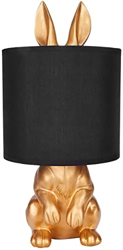 BRUBAKER Tisch- oder Nachttischlampe Goldener Hase - Elegante Tischleuchte - Tischlampen mit einzigartigem Hasen-Design, edlem goldenen Keramikfuß und schwarzem Stoffschirm. Ideal für stimmungsvolle Lichtakzente in Ihrem Zuhause.