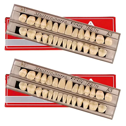 Stück falsche Zähne, komplette Acrylharz-Zahnersatz, 2 Set ganze Zähne, synthetische Polymer-Zahnprothesenzähne, 23 Farbtöne A3 obere + untere Zahnmaterialien für Ersatz, Heimwerken oder Halloween 56