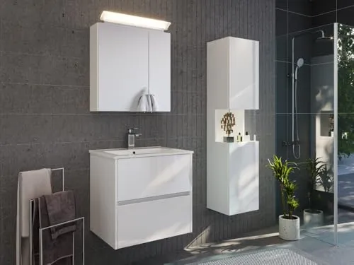 Magnolia Home Badmöbel-Set Taifun 60cm – 3tlg. mit Spiegelschrank & Seitenschrank in Hochglanz Weiß - Hochwertiges Badmöbelset für modernes Badezimmer-Design. Inklusive Spiegelschrank und Seitenschrank, optimierte Oberflächenveredelung für langlebige Qualität. Ideal für stilvolle Raumgestaltung.