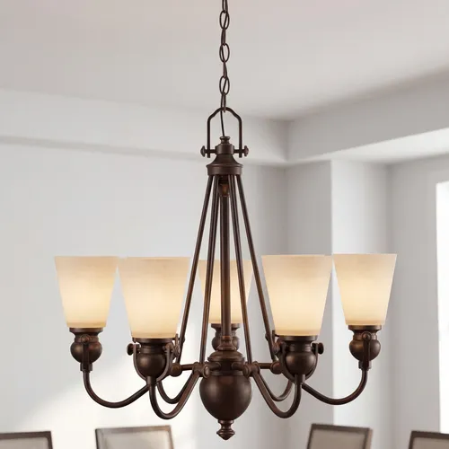 Mayflower Kronleuchter mit 6 Lichtern, alte Bronze - Eleganter 6-Liter-Kronleuchter in Olde-Bronze, ideal für stilvolle Innenräume. Mit dekorativem Bernsteinglas und dimmbaren Lampen für eine stimmungsvolle Beleuchtung.