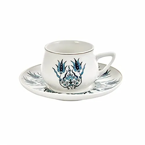 KARACA Iznik New Form Kaffeeservice für 6 Personen - Tassen- & Untertassensets, elegantes Design mit Iznik-Motiven und komfortablen Dreiecksgriffen für ein stilvolles Kaffeevergnügen.