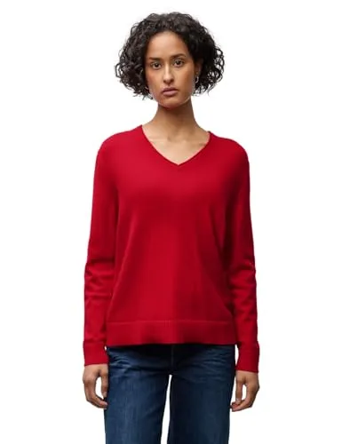 Street One Damen 3015725 Kuscheliger V-Neck Pullover, Racing red, 46