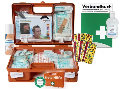 WM-Teamsport Erste-Hilfe-Koffer M1 KITA - Erste-Hilfe-Koffer nach DIN EN 13157, ideal für Unternehmen und öffentliche Einrichtungen, mit neuem Sprühpflaster und Hygiene-Gel für schnelle Anwendung.
