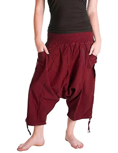 Vishes - Alternative Bekleidung - Damen Lässige Extra Weite Hose Baggy Schlupfhose Dehnbund Taschen dunkelrot