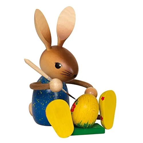 Drechslerei Kuhnert - Osterhase Hasenmaler mit Ei, Holzfigur 19 cm - Weihnachtlicher Zierschmuck, handgefertigter Hasenmaler aus dem Erzgebirge, ein charmantes Deko-Highlight für Sammler und Osterfreunde.