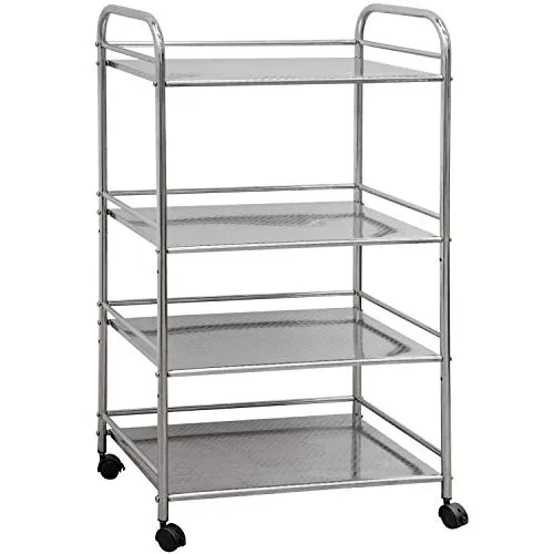 EYEPOWER Edelstahl Küchenwagen 4 Etagen 60x35x100 cm - Servierwagen aus rostfreiem Edelstahl, platzsparend und mit 40 kg Tragkraft. Ideal für Küche, Bad oder Terrasse mit verstellbarem Mittelplatz und stabilen Bremsen.