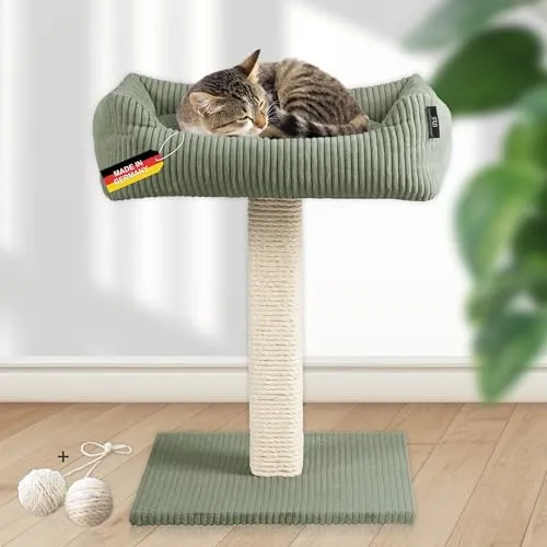 Rohrschneider Katzenbaum Wolly | Hochwertiger Kratzbaum mit Kuschelplatz - Betten, Decken & Möbel für Katzen: Made in Germany, robuster Kratzbaum mit breiter Kratzsäule und kuscheligem Katzenbett aus strapazierfähigem Cordstoff.