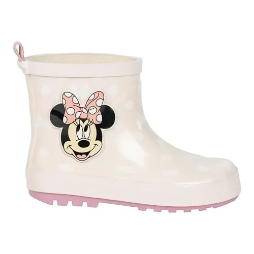 Cerda Disney Minnie Mouse Kinder-Regenstiefel - Wasserdichte Gummistiefel für Mädchen in Beige, mit warmem Futter und verstellbarem Kordelverschluss – perfekt für nasse Tage und Spiel im Freien!