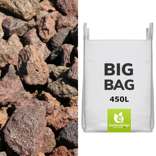 Lavamulch rot/braun 32/56mm im BigBag – 450 Liter - Hochwertiger Lavamulch in rot/braun, ideal zur dekorativen Gestaltung von Beeten und Wegen. Der BigBag enthält 450 Liter für eine einfache Handhabung.