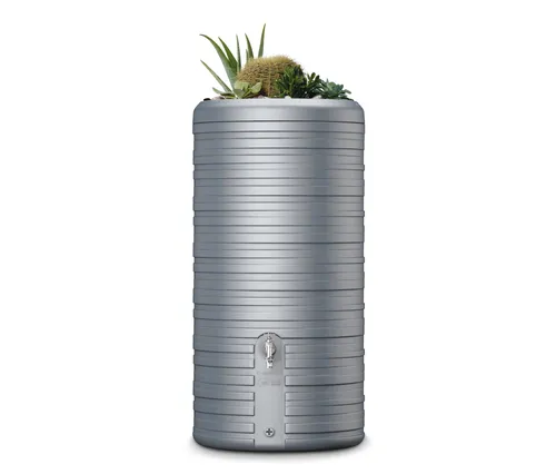 Garantia 2-in-1-Regentonne-Komplett-Set »Nordic« - grau - Bewässerung: Stylischer Regenwasserspeicher und Pflanzkübel in einem, mit robustem Design, integrierten Anschlüssen und komplettem Zubehör für sofortigen Einsatz.
