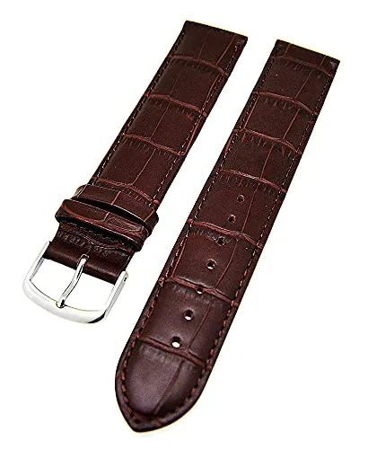 Uhrenarmband Kalbleder 18mm - 22mm Alligator-Struktur Farben wählbar Dornschließe S, XL (Dunkelbraun, 20mm - XL)