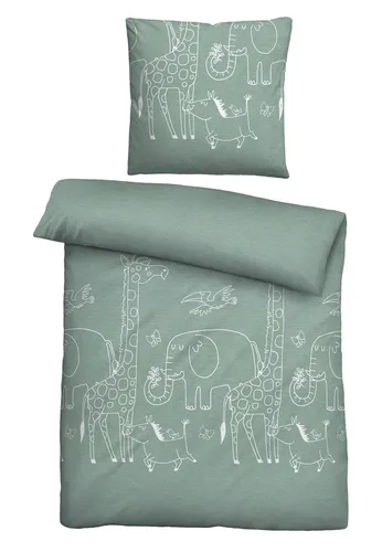 biberna Melange-Flanell Bettwäsche 0840520 Tiere - Bettwäsche-Set aus 100% Baumwolle, besonders weich und angenehm, mit Reißverschluss, waschbar bis 60 Grad, Made in Germany, ökologisch unbedenklich (Öko-Tex Standard 100)