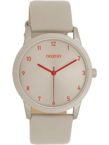 OOZOO Quarzuhr C8357 Damenuhr Taupe Lederband 38 mm - Damenuhr mit elegantem Perlmutt-Zifferblatt und sportlichem Design, ideal für jeden Anlass. Wasserdicht und mit einem komfortablen Lederarmband in Taupe.