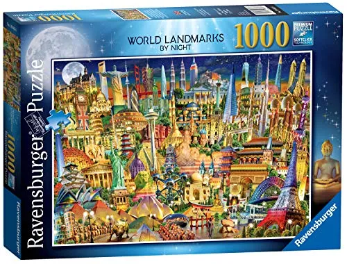 Ravensburger 19843 World Sehenswürdigkeiten bei Nacht, Puzzle, 1000 Teile, Mehrfarbig, 69,9 x 49,7 x 0,2 cm