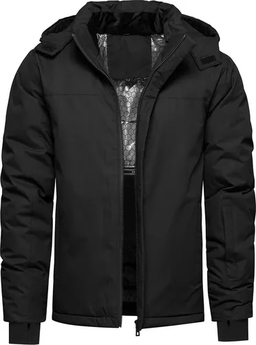 Schwarze Herren-Winterjacke mit abnehmbarer Kapuze XXL
