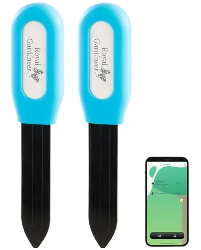 Royal Gardineer Topfpflanzen-Sensor: 2er-Set smarte Pflanzen-Bodenfeuchtigkeits- & Temperatursensoren, App (Pflanzenboden-Prüfer, Bodenfeuchtesensor, Home)