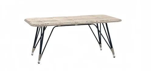 Luxuriöser Grauer Couchtisch aus Rattan - Modernes Design - Ziertisch für Erwachsene, stilvoll und modern, gefertigt aus hochwertigem Rattan. Maße: 180 x 100 x 75 cm, ideal für Terrasse oder Balkon. 2 Jahre Herstellergarantie.