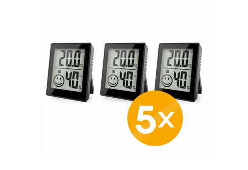 Miraval Klimamesser 5x Thermo-/Hygrometer 3er Set mit Smiley-Anzeige, Magnet- und Wandhalterung, mit Standfuß
