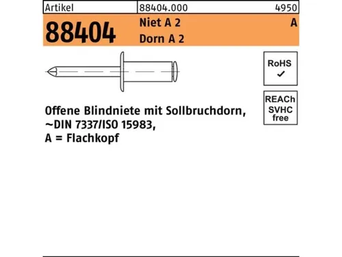 Reyher Offene Blindniete A2/A2 FLAKO A 5x35 (100 Stück) - Blindnieten aus Edelstahl, ideal für langlebige Verbindungen, 100 Stück pro Packung, hergestellt in Deutschland.